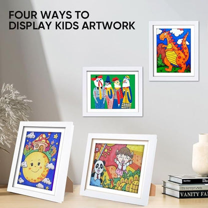 3-Pack Kids Artwork Frames Changeable - Kids Art Frame,Artwork Frames for Kids Art,Children Art Projects Kids Art Frames,8.5x11 Picture Frame for Display Kid Art work,With Storage(White)