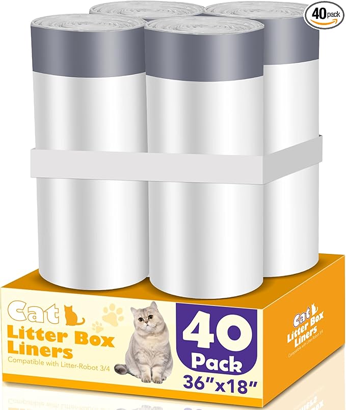 40 Count Cat Litter Liners Large, Jumbo Drawstring Extra Durable Pet Cat Pan Liners Extra-Thick Kitty Litter Box Bag 36" x 19"-Mewly Pet