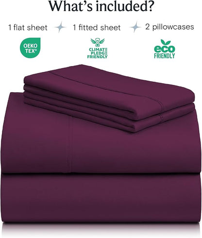LuxClub 4 PC California King Sheet Set, Breathable Luxury Bed Sheets, Deep Pockets Wrinkle Free Cooling Sheets Machine Washable Hotel Bedding Silky Soft - Eggplant Cal King