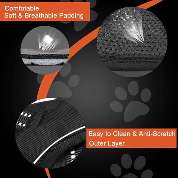 PHOEPET No Pull Dog Harness Medium Reflective Front Clip Puppy Vest with Handle,Adjustable 2 Metal Leash Attachment Hooks(M, Black)-Mewly Pet