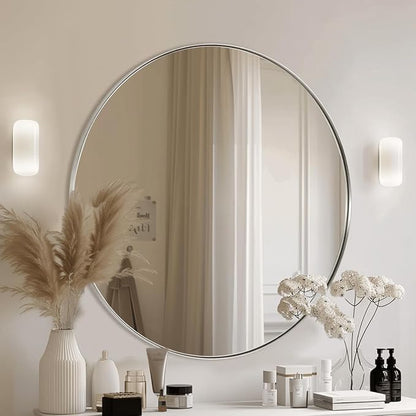 ANDY STAR Round Chrome Mirror, 30 inch Round Chrome Mirror, Circle Bathroom Mirror for Bathroom in Stainless Steel Metal Frame