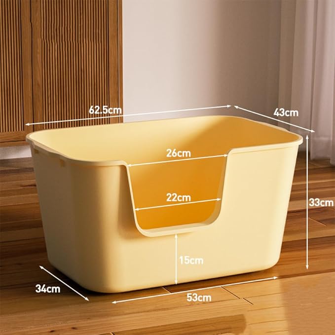 XXL Litter Box with High Sides - 24.6"L x 16.9"W x 12.99"H, Anti-Splash, Tool-Free Assembly, Multi-Cat, Jumbo (Yellow)-Mewly Pet