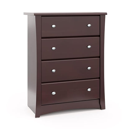Storkcraft Crescent 4 Drawer Chest (Espresso) – GREENGUARD Gold Certified, Easy-to-Match Chest of Drawers for Nursery and Kids Bedroom, Dresser Organizer for Children’s Bedroom