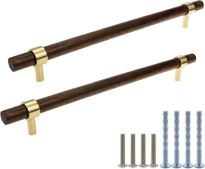 Drawer 11.02"/280mm Pulls Brass Walnut Kitchen Wardrobe Cabinet Hardware Pull Handle with Screw, 12Pcs