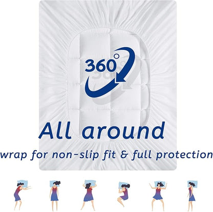 California King Mattress Topper for Back Pain, Cooling Extra Thick Mattress Pad Cover with 8-21 inch Deep Pocket, Plush Pillow Top Mattress Topper Overfilled with Down Alternative, Cal King, White