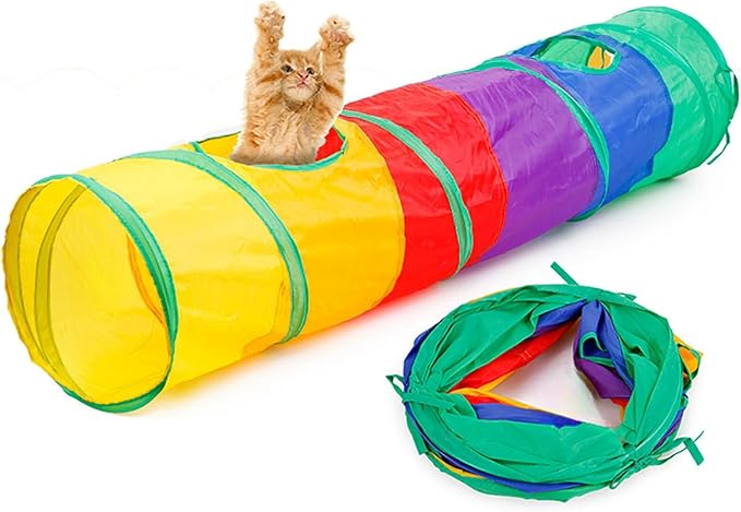 iCAGY Cat Tunnel for Indoor Cats Interactive, Rabbit Tunnel Toys, Pet Toys Play Tunnels for Cats Kittens Rabbits Puppies Crinkle Pop Up Rainbow 45"-Mewly Pet