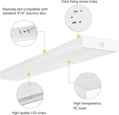 hykolity 4 Pack 4FT LED Wraparound Light 40W 4 Foot LED Shop Lights for Garage, [2-lamp 32W Fluorescent Equiv.] 4400lm 4000K Wrap Light, Flushmount Office Ceiling Light Fixture ETL Listed