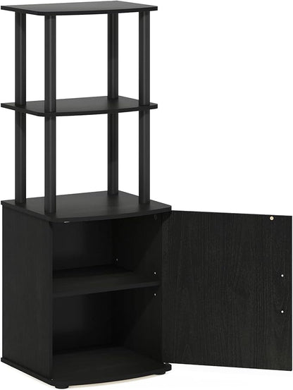 Furinno Turn-N-Tube Tall TV Entertainment Side Table Display Rack with Storage Cabinet, 2-Tier, Blackwood/Black