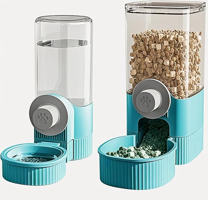GPY Automatic Hanging Gravity Pet Feeder and Water Dispenser Set ，Automatic Dog Feeder and Dog Water Dispenser for Dogs Cats Pets Animals Large Capacity (Blue Water Feeder&Food Feeder) (Blue)-Mewly Pet
