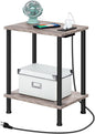 HOOBRO Side Table with Charging Station, End Table with USB Ports and Outlet, Nightstand with 2-Layer Storage Shelves for Small Spaces, Living Room, Bedroom, Stable Frame, Greige and Black BG09UBZ01
