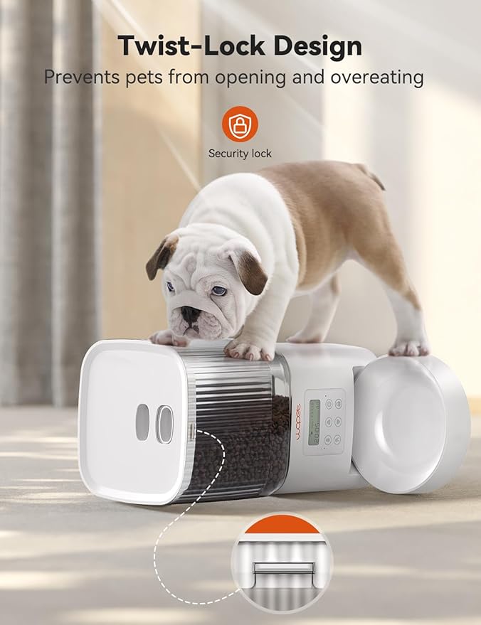 WOPET Automatic Cat Feeder, 4L Automatic Dog Feeder with 180-Day Battery Life, Programmable Cat Food Dispenser with Stainless Steel Bowl，1-6 Meals Per Day-Mewly Pet