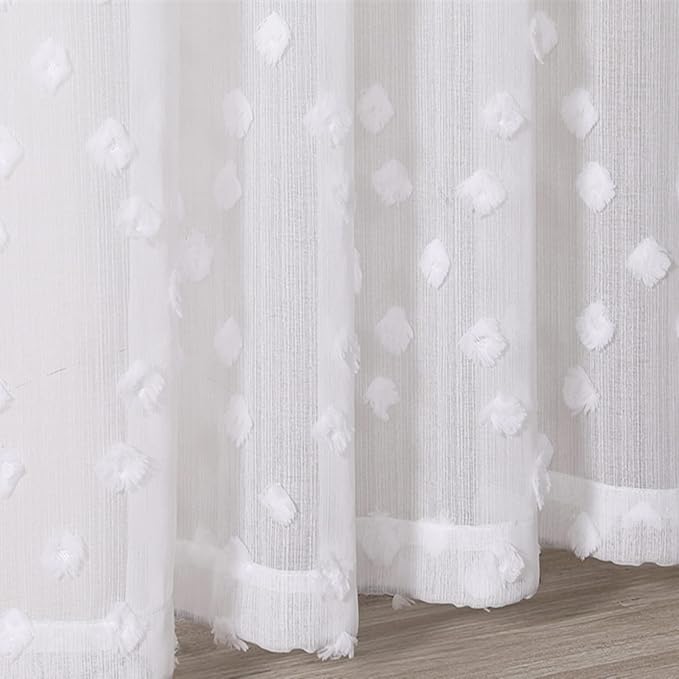MYSKY HOME Pom Pom White Sheer Curtains for Bedroom Girls Room Curtains 72 Inches Long for Nursery Kids Light Filtering Boho Window Drapes, Rod Pocket, 52" Wide, 2 Panels