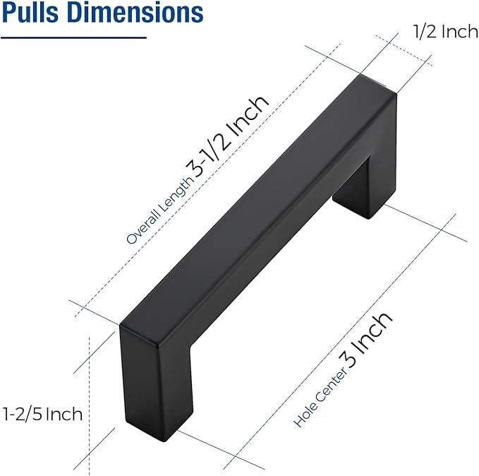 JOY DECOR 15 Pack Cabinet Handles, Black Cabinet Pulls, 3 Inch Kitchen Closet Handles Square Drawer Pulls Stainless Steel Drawer Hardware, 76mm Hole Centers