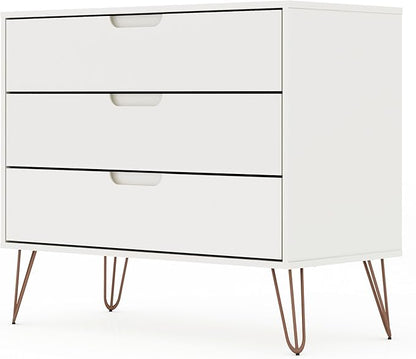 Manhattan Comfort Rockefeller 3 Drawer Dresser for Bedroom Storage, Nursery, Closet, Living Room, Entryway, TV Stand for Screens up to 32 Inches, Anti-Tip Kit Included, Set of 1, White