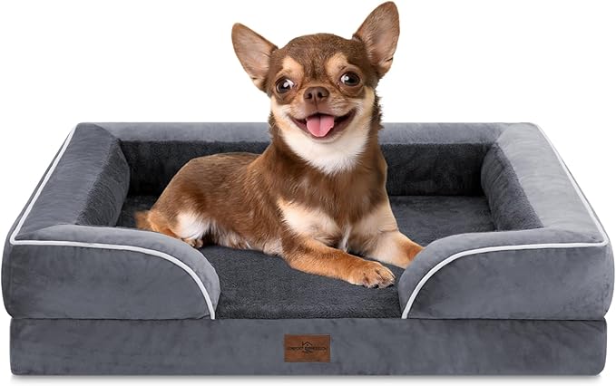 Comfort Expression Small Dog Beds Waterproof Orthopedic Foam Dog Sofa Beds for Small Dogs Comfy Pet Bed with Washable Removable Cover & Non-Slip Bottom(X-Small,Dark Grey)-Mewly Pet