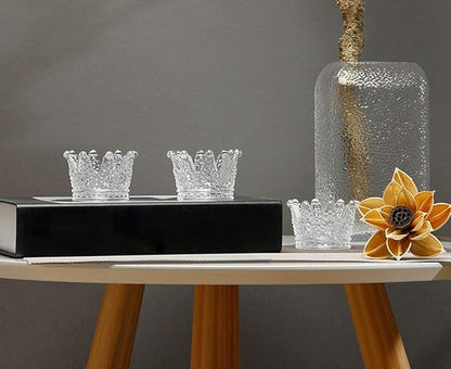 Vixdonos Crown Glass Tealight Candle Holder Set of 12 Clear Votive Candle Holders for Wedding, Party and Home Decor