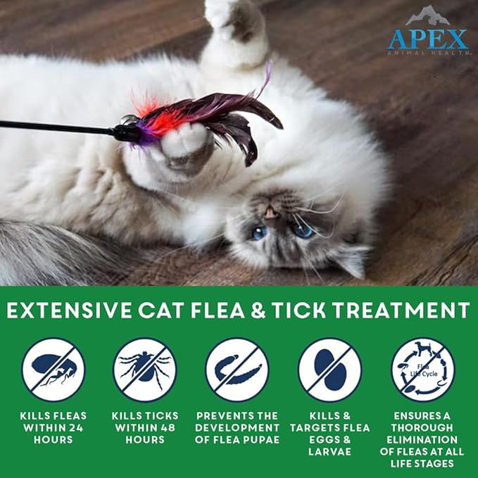 Apex Plus Cat Flea and Tick Treatment | 6-Month Supply, Over 1.5 lbs | Flea Treatment for Cats & Kittens | 24-Hour Activation, Waterproof, 30-Day Protection-Mewly Pet
