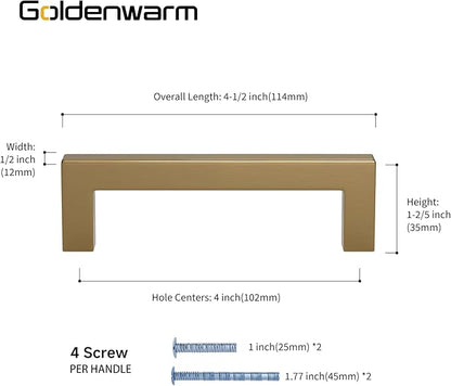 goldenwarm 20 Pack Champagne Bronze Cabinet Pulls Bronze Drawer Pulls 4 Inch Kitchen Cabinet Handles Champagne Gold Drawer Handles T Bar Square Hardware for Kitchen Bedroom Cupboard, 102mm Hole Center