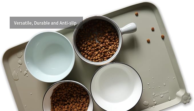 Hoki Found L Silicone Non Slip Pet Dog Cat Bowl Mats - Placemat - Feeding Mat - Waterproof - For Carpet - Cream Green-Mewly Pet