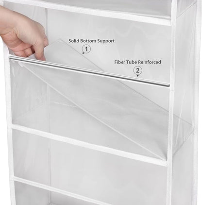 Univivi 5-Shelf Fabric Door Storage Over Door Hanging Organizer with 5 Clear Plastic Pockets & 2 Big Metal Hooks Nursery Closet Cabinet Wall Mount Hanging Storage Organizers for Baby Nursery