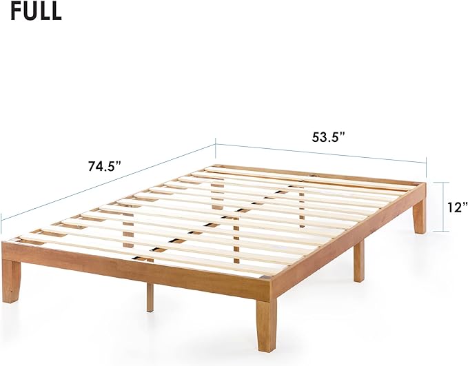 Mellow Naturalista Classic - 12 Inch Solid Wood Platform Bed with Wooden Slats, No Box Spring Needed, Easy Assembly, Full, Natural Pine