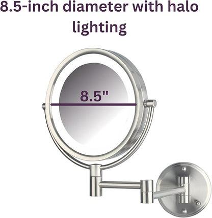 JERDON Wall-Mounted Makeup Mirror with Lights - Direct-Wired Lighted Makeup Mirror with 8X Magnification & Nickel Finish - Model HL88NLD