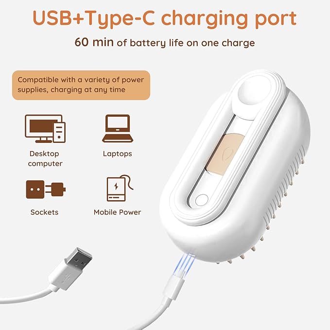 GKZ Cat Steam Brush, 3 in 1 Pet Comb for Massage, Cleaning, Shedding and Combing, Electric Mist to Prevent Flyaways for Home, Dogs and Cat Lovers - White-Mewly Pet