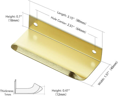 Ravinte Hardware 10 Pack Gold Cabinet Handles, 3.15 Inch (80mm) Finger Edge Pulls, 2-1/2 Inch Hole Center, Finger Pulls for Cabinets