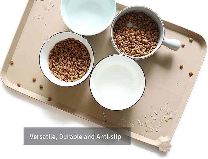 Hoki Found L Silicone Non Slip Pet Dog Cat Bowl Mats - Waterproof Dog Cat Food Mats for Carpet - PapayaWhip-Mewly Pet