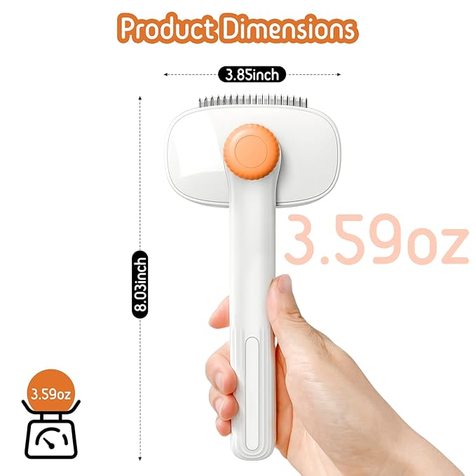 Self Cleaning Slicker Brush, 2-in-1 Cat Brush for Shedding, Skin Friendly Grooming Tool for Long & Medium-Long Hair Pets, Adjustable Bristle Length with Dematting Comb for Cats, Dogs (Orange)-Mewly Pet