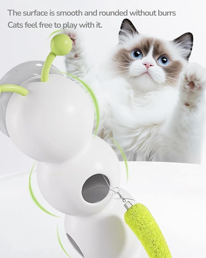 Interactive Caterpillar Cat Toy, Motion Sensor, Simulation of Biological Trajectory, ABS, USB Rechargeable, Stable Suction Cup, Cat Feather Toys for Indoor Cats, Caterpillar Smart Toy with 2 Tails-Mewly Pet