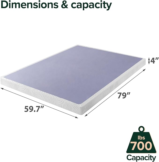 ZINUS Metal Box Spring with Wood Slats, 4 Inch Mattress Foundation, Sturdy Steel Structure, Easy Assembly, Queen