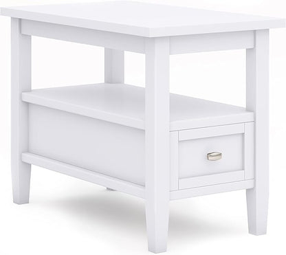 SIMPLIHOME Warm Shaker SOLID WOOD 14 inch Wide Rectangle Transitional Narrow Side Table in White for the Living Room and Bedroom