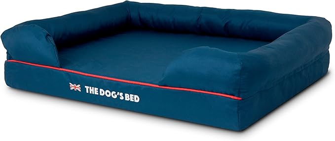 The Dog’s Bed Orthopedic Dog Bed Large Blue Oxford with Red Trim UK Flag Dog Bed 36x27 Memory Foam, Pain Relief: Arthritis, Post Surgery, Lameness, Veterinary Approved, Waterproof Washable Cover-Mewly Pet
