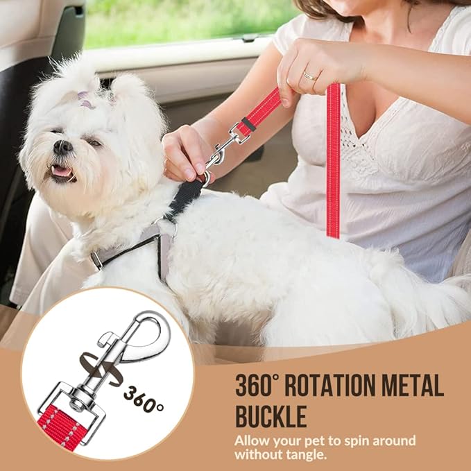 SlowTon Dog Seat Belt for Car, 2 Pack Dog Car Harness Seatbelt Adjustable with Elastic Bungee Buffer, 2 in 1 Pet Car Leash Headrest Restraint Dog Reflective Safety Tether (S, Red, Headrest+Clip)-Mewly Pet