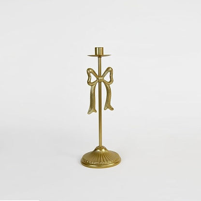 Bow Taper Candle Holders, Set of 2 Candle Stick Holders Set, Modern Decorative Centerpiece for Table Mantel Wedding Housewarming Gift (Vintage Gold)