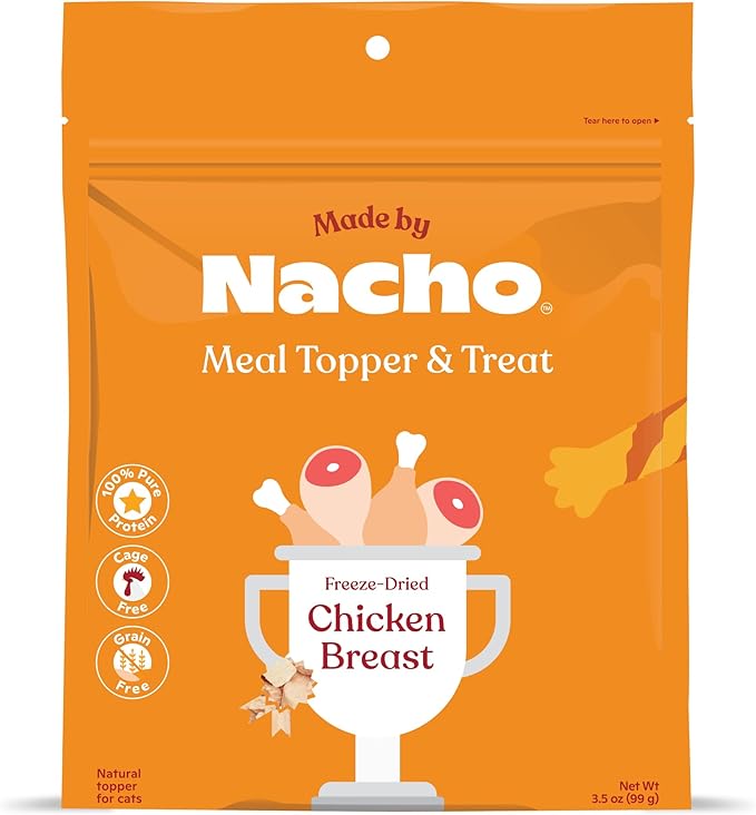 Made by Nacho Freeze-Dried Chicken Breast Meal Topper, Mixer or Treat 3.5oz | High Protein, Pure Chicken Ingredients | Premium Cage-Free Chicken Breast | Crunchy Texture-Mewly Pet