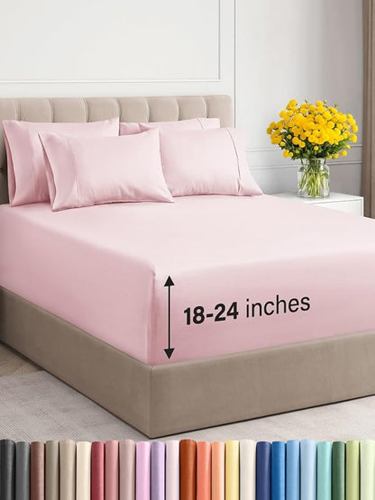 Extra Deep Full Sheet Set - 6 Piece Breathable and Cooling Sheets - Hotel Luxury Bed Sheets Set - Easy Fit - Soft, Wrinkle Free and Comfy Sheets Set - Lavender Pink Sheet Set with Extra Deep Pockets