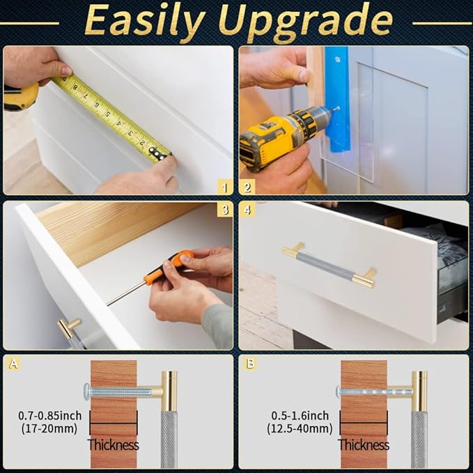 Knurled Cabinet Pulls 12 Pack, 4 Inch Long Cabinet Handles Metal Door Pulls, Kitchen Drawer Pull Knurled Dresser Handles - 3" Hole to Hole, Grey & Gold
