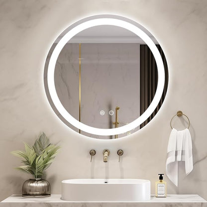 WallBeyond LED Bathroom Mirror with Lights, 20'' Round Light Up Bathroom Mirror for Wall with Front and Backlit, Anti Fog Led Mirror for Bathroom, 3 Colors and Dimmable Light