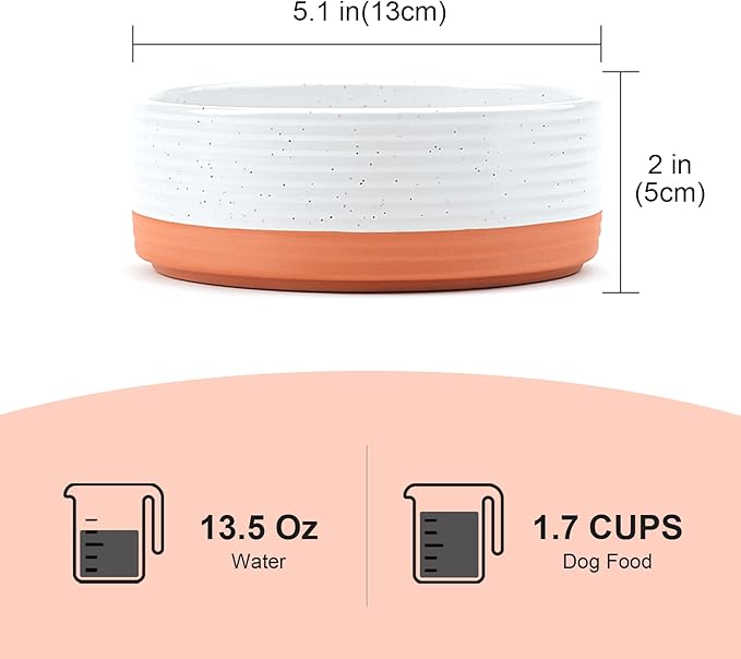 SPUNKYJUNKY Ceramic Dog and Cat Bowls 2 Pack, 5.1'' Dog and Cat Food Water Double Feeding Bowls Non-Slip for Cats and Puppy Small Sized Breed Microwave Dishwasher Safe - 13.5 OZ, 2pcs, Pattern White-Mewly Pet