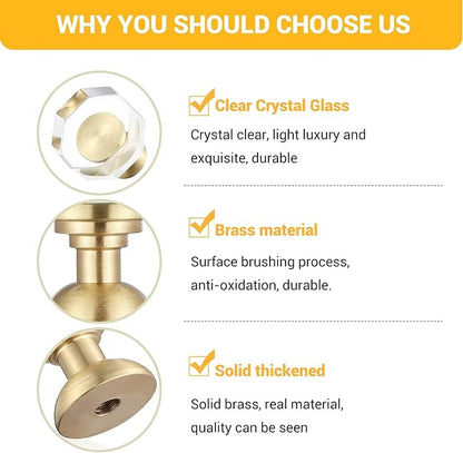 24-Pack 1-1/4-Inch Gold knob Dresser knobs White Cabinet Glass Crystal knobs Brass Drawer Polygonal Dresser Pulls, Drawer pulls
