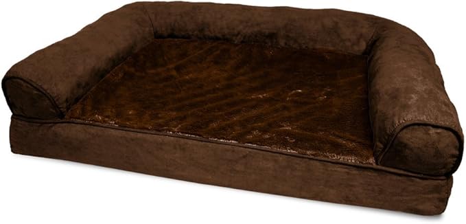 Furhaven Orthopedic Dog Bed for Medium/Small Dogs w/ Removable Bolsters & Washable Cover, For Dogs Up to 35 lbs - Plush & Suede Sofa - Espresso, Medium-Mewly Pet