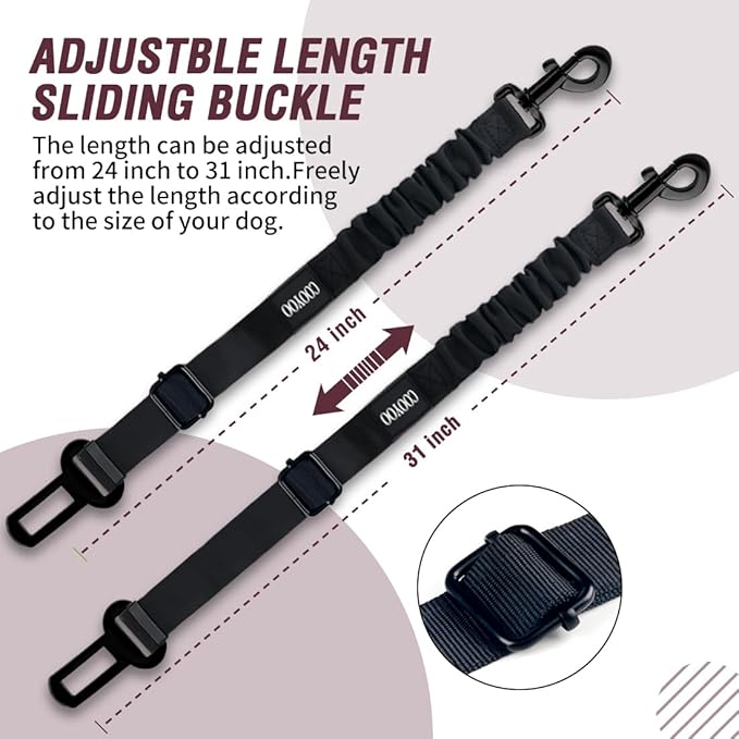 COOYOO Dog Seat Belt,3 Piece Set Retractable Dog Car Adjustable Seatbelts for Vehicle Nylon Pet Safety Heavy Duty & Elastic & Durable Car Harness for Dogs-Mewly Pet
