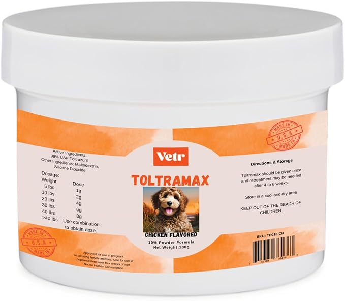 Vetr's Toltramax Toltrazuril Powder for Horses, Dogs, Cats, 100g (10.0%, Chicken)-Mewly Pet