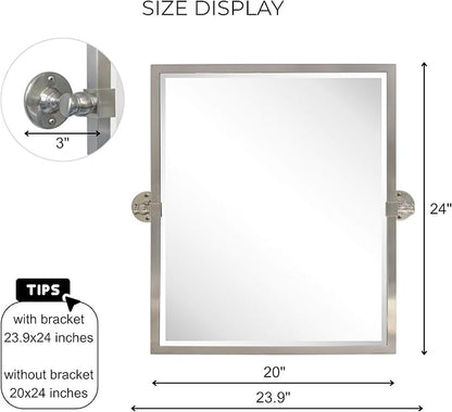 TEHOME Pivot Mirror Brushed Nickel Tilt Rectangle Bathroom Mirror Tilting Metal Framed Beveled Vanity Mirrors, Overall 23.9 x 24 inches (Mirrror 20 x 24 inches)