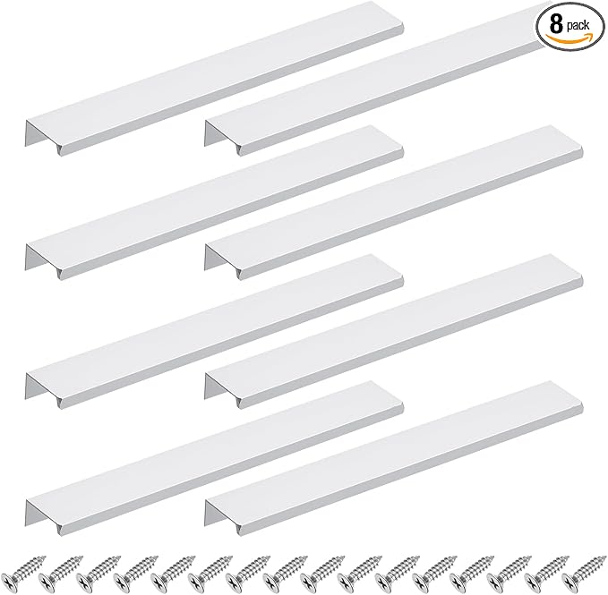 uxcell Cabinet Finger Edge Pull, 8pcs 250mm / 9.84" Aluminum Alloy Back Mount Hidden Cabinet Pulls Concealed Handle for Home Kitchen Drawer Cabinet, Silver