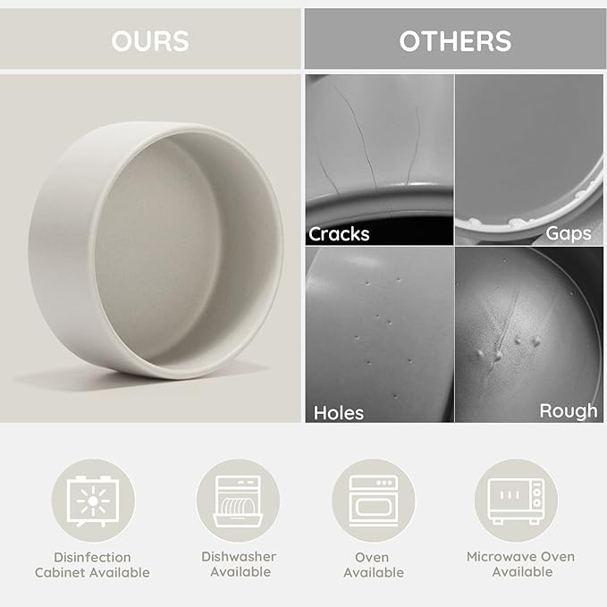 SPUNKYJUNKY Ceramic Dog and Cat Bowl Set with Wooden Stand, Modern Cute Weighted Food Water Set for Large Size Dogs (7.6 Cups, 2 × Grey)-Mewly Pet