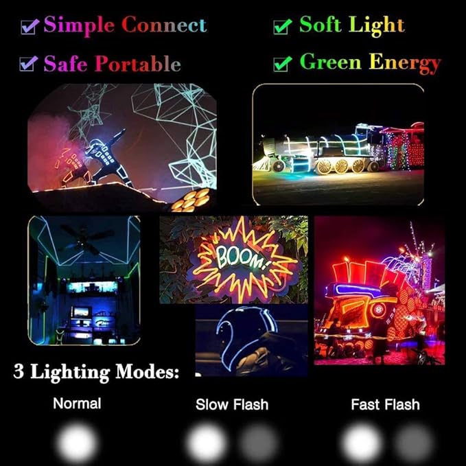 MaxLax EL Wire Yellow, 32.8ft/10m Portable Battery Pack Neon Light Strip 360° Cuttable Glowing Rope Lights for Parties, Halloween, DIY Decoration