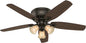 Hunter 52 inch Indoor Ceiling Fan with LED Lights - Bronze Ceiling Fan with Pull Chain, For Bedroom, Living Room, or Kitchen, Low Profile Mount, No Remote, 5 Blades - Builder 53327, New Bronze